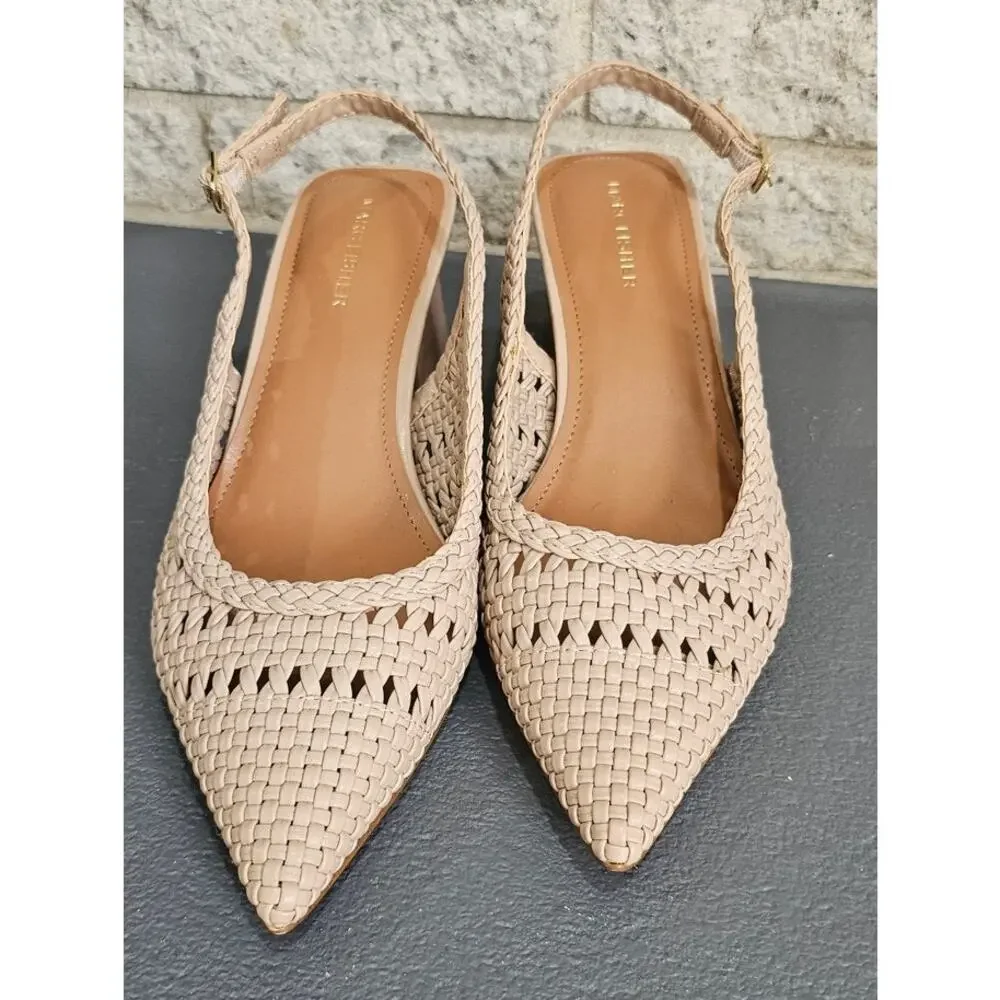 Marc Fisher Zunnie Block Heel Woven Leather Slingback Pump, Pointed Toe, Sz 8.5